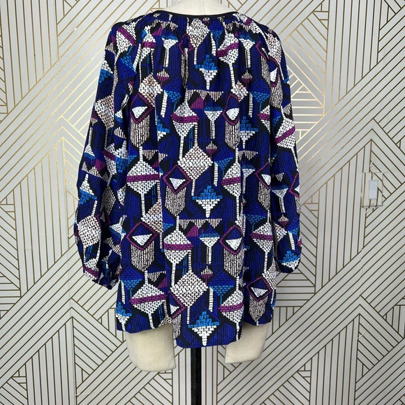Yumi Kim Isi Geometric Smocked Button Front Printed Blouse Print Size US Medium - Picture 6 of 11